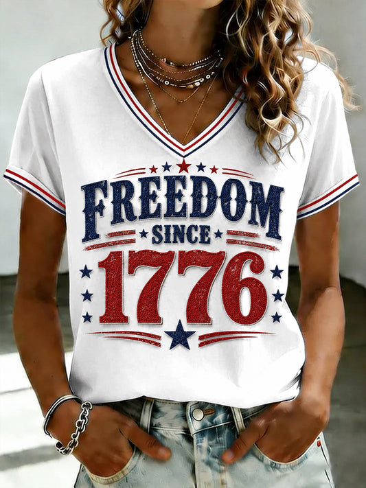 Women's America Printed V-neck T-shirt