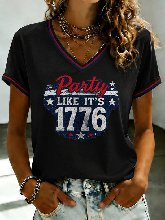 Women's America Printed V-neck T-shirt
