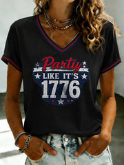 Women's America Printed V-neck T-shirt