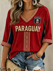 Women's Gift For Paraguay Football Fans Casual V-Neck Top