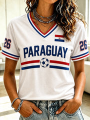 Women's Paraguay Football Fan Gift Art Print Casual Short Sleeve T-shirt