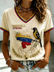 Women's VENEZUELA Printed V-neck T-shirt