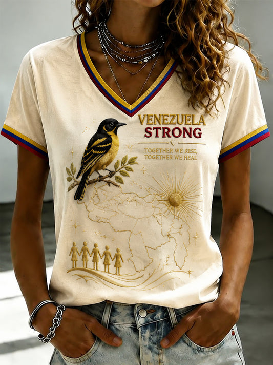 Women's VENEZUELA Printed V-neck T-shirt