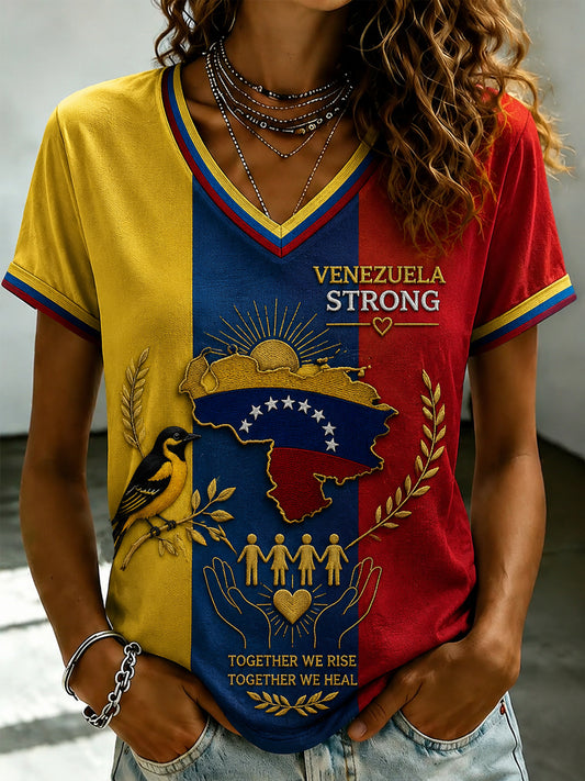 Women's VENEZUELA Printed V-neck T-shirt