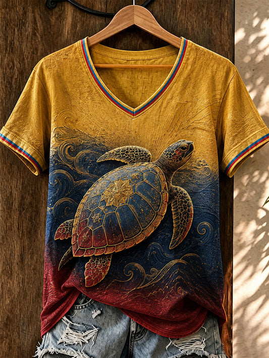 Women's Sea Turtle Venezuela Strong Printed V-neck T-shirt