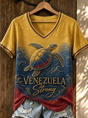 Women's Sea Turtle Venezuela Strong Printed V-neck T-shirt