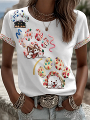 Women's Dog Paw Print Short-sleeved T-shirt