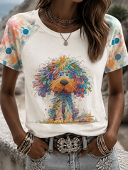 Women's Rainbow Dog Round Neck Short Sleeve T-shirt