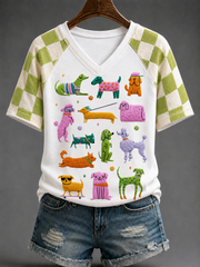 Women's Dog V-neck Off-shoulder Short-sleeved T-shirt