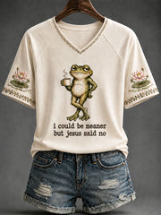 Women's“I Could Be A Meaner But Jesus Said No” Faith Casual T-shirt