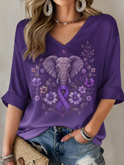 Women's Alzheimer's Awareness Elephant Print T-Shirt