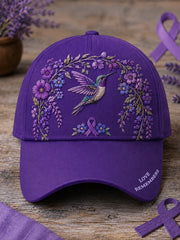 Unisex Purple Floral & Hummingbird Print Alzheimer's Awareness Support Hat