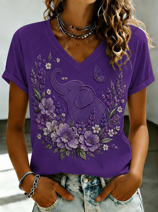 Women's Alzheimer's Awareness Elephant Print T-Shirt