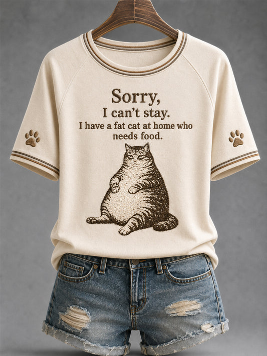 Women's Funny Cute Fat Cute Cat Print Gift For Cat Lovers Casual Tee