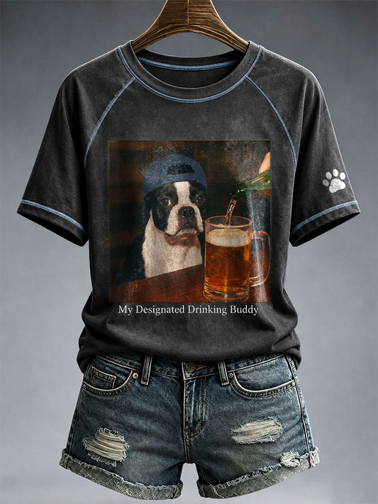 Women's My Designated Drinking Buddy Boston Terrier T-Shirt