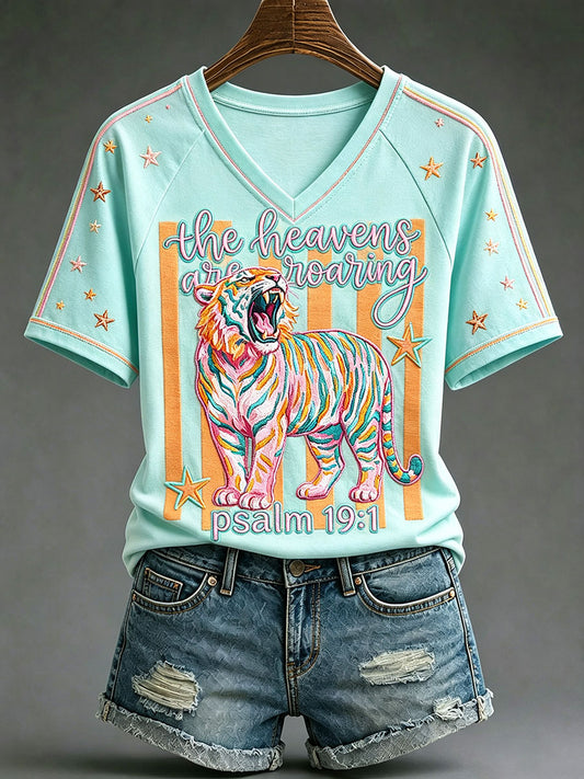 Women's "The Heavens Are Roaring" Christian V-Neck T-Shirts