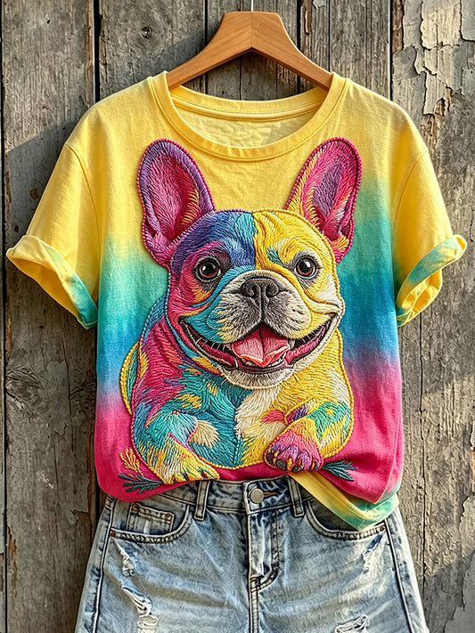 Women's Lovely Colorful French Bulldog Art Print Short-sleeved T-shirt