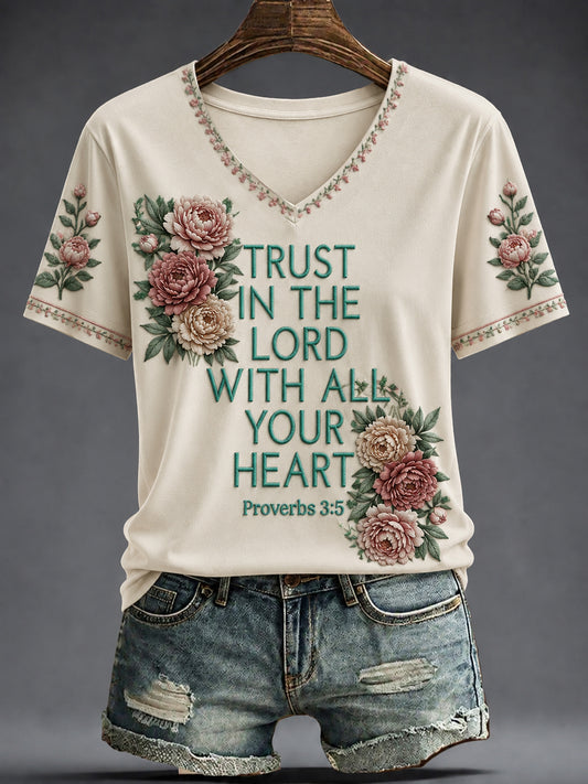 Women's Faith Printed V-neck T-shirt