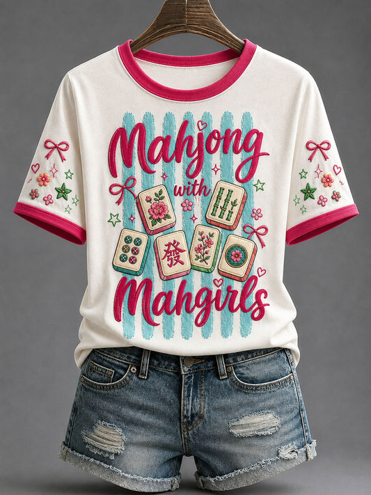 Women's Mahjong Print Casual T-Shirt