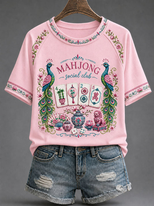 Women's Mahjong Print Casual T-Shirt