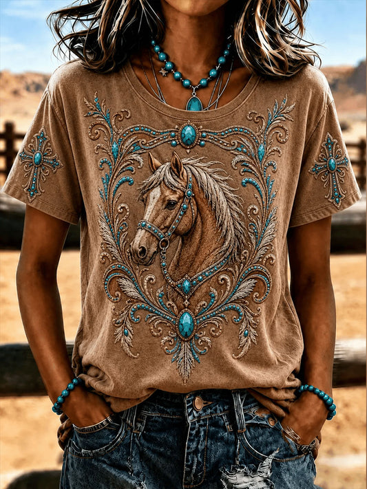 Women's Western Horse Short-sleeved T-shirt