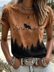 Women's Western Horse ECG Short-sleeved T-shirt