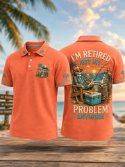 Men's Funny I'm Retired Not My Problem Anymore Skeleton Print Casual Polo