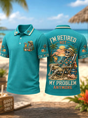 Men's Funny I'm Retired Not My Problem Anymore Skeleton Print Casual Polo
