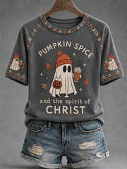 Women's Pumpkin Spice And The Spirit Of Christ Print Casual Tee