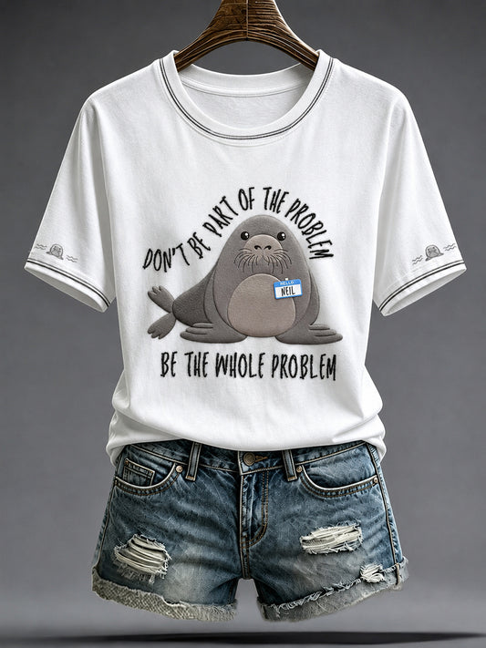 Women's Funny Neil The Seal Printed T-shirt