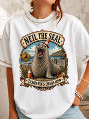 Women's Funny Neil The Seal Printed T-shirt