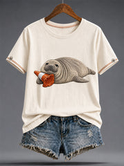 Women's Funny Neil The Seal Printed T-shirt