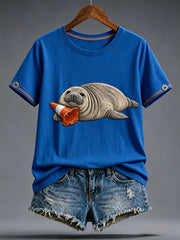 Women's Funny Neil The Seal Printed T-shirt