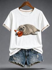 Women's Funny Neil The Seal Printed T-shirt