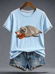 Women's Funny Neil The Seal Printed T-shirt