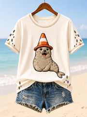 Women's Funny Neil The Seal Printed T-shirt