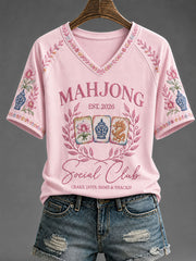 Women's Mahjong Print Casual T-Shirt