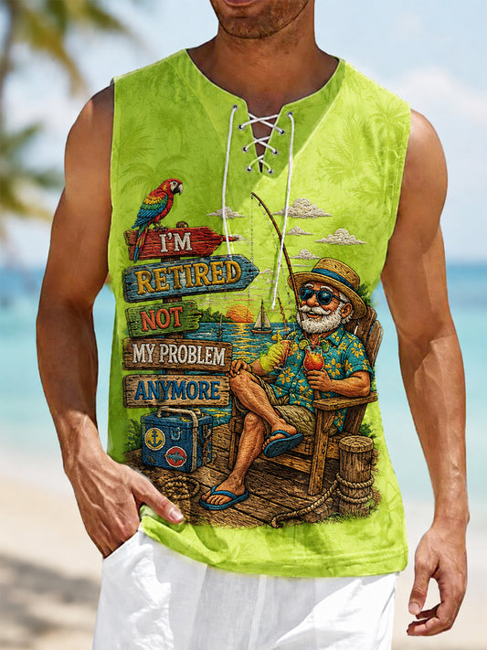 Men's Funny I'm Retired Not My Problem Anymore Print Casual Tank Top