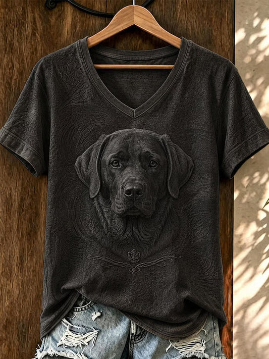 Women's Vintage Dog Art  V-Neck Short Sleeve T-shirt