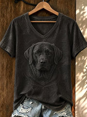 Women's Vintage Dog Art  V-Neck Short Sleeve T-shirt