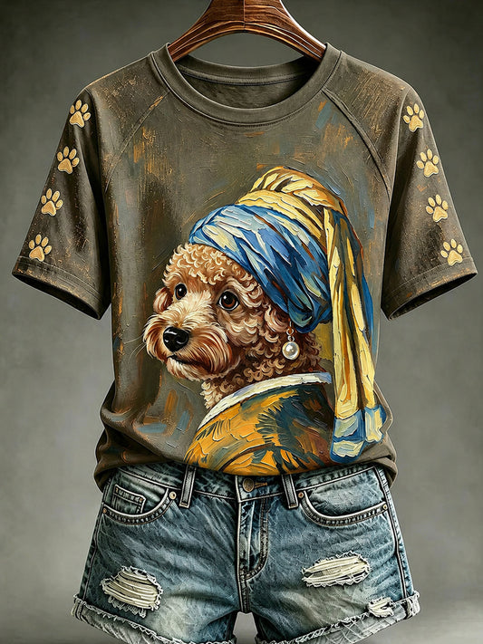 Women's Vintage Funny Dog Round Neck Short Sleeve T-shirt