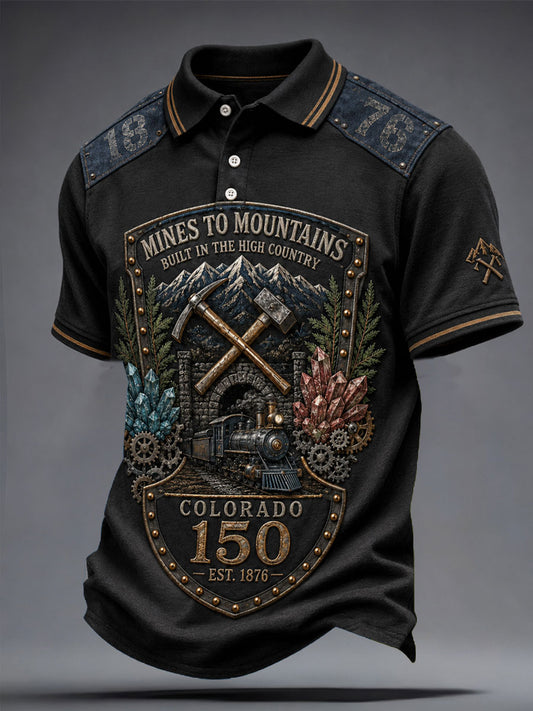 Men's Colorado Day 150 Years Art Printed Casual Tops