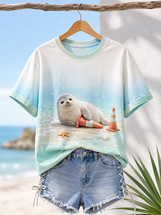 Women's Funny Neil The Seal Printed T-shirt
