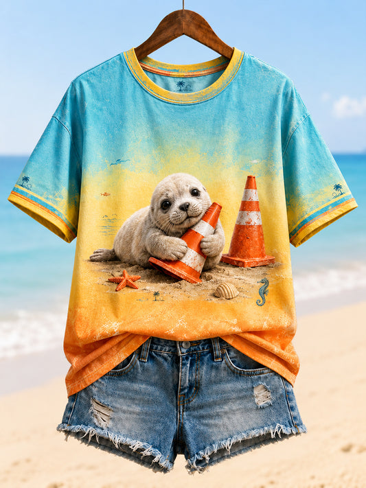 Women's Funny Neil The Seal Printed T-shirt