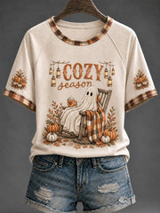 Women's Cozy Season Ghost Pumpkin Spice O-neck Short Sleeve T-shirt