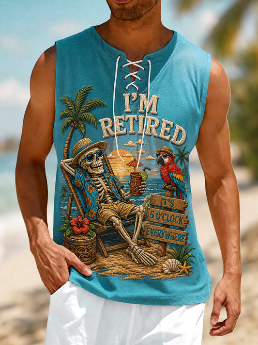 Men's I'm Retired It's 5 O'clock Everywhere Parrot Print Casual Tank Top