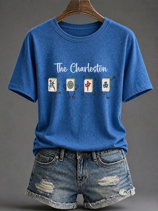 Women's Funny Mahjong Print Casual T-Shirt