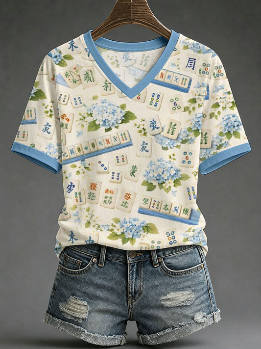 Women's Mahjong Print Casual T-Shirt