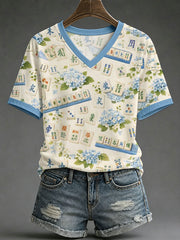 Women's Mahjong Print Casual T-Shirt
