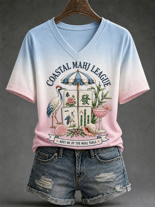 Women's Mahjong Print Casual T-Shirt